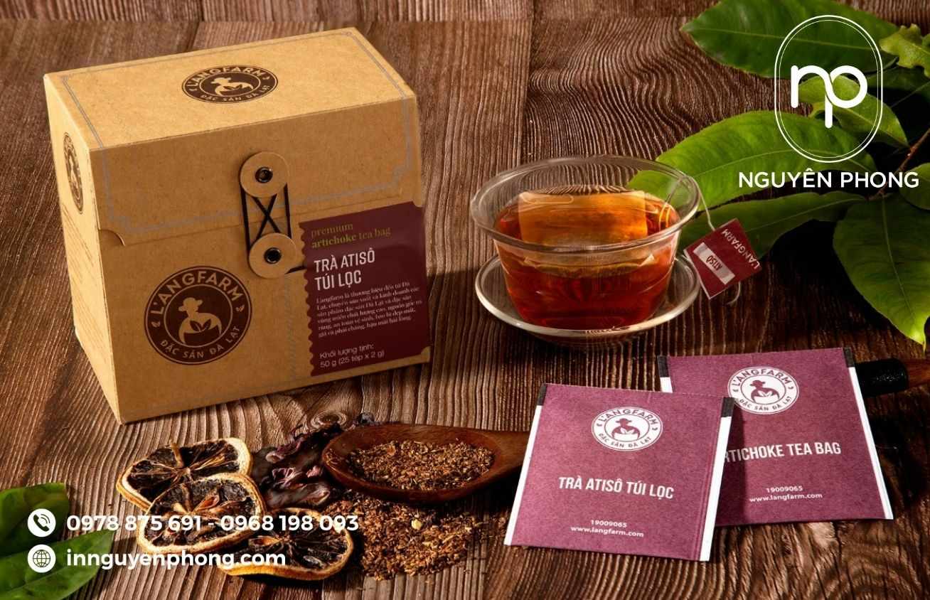 Mẫu hộp giấy đựng trà atiso kraft đơn giản 